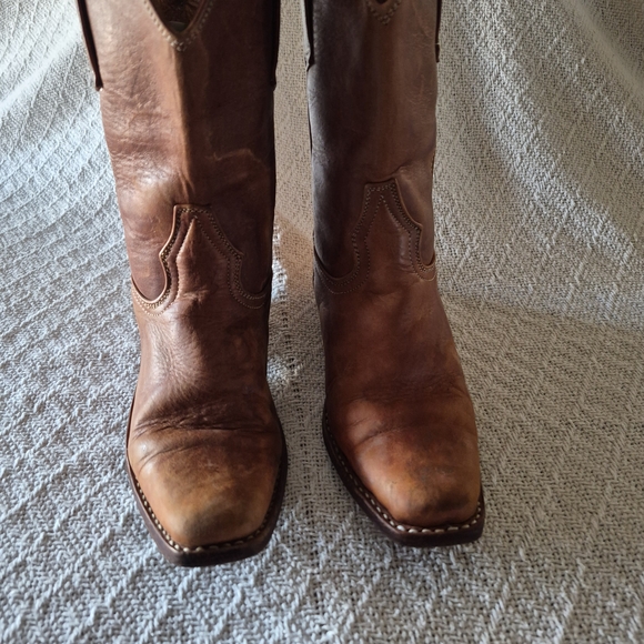 Classic Brown Caramel Leather Kids Cowboy Boots - Picture 3 of 12